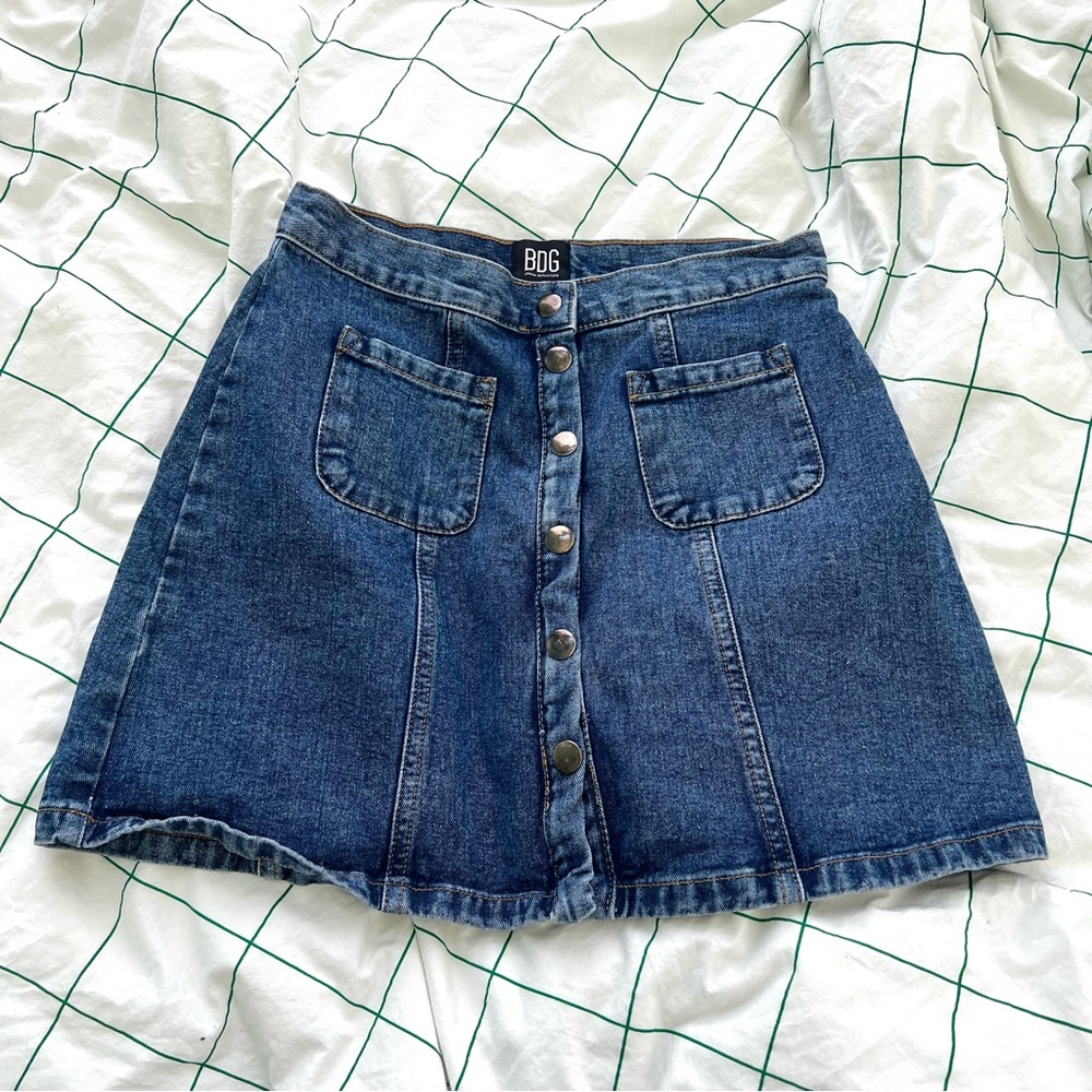 BDG urban outfitters dark navy denim miniskirt with pocket and button detail